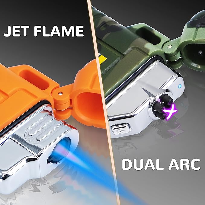 Laffizz 2 Pack Waterproof Outdoor Lighter Plasma Windproof Torch Lighters Dual Arc Lighters Electric USB Rechargeable Lighter Flameless EDC Camping Adventure Survival Tactical Gear