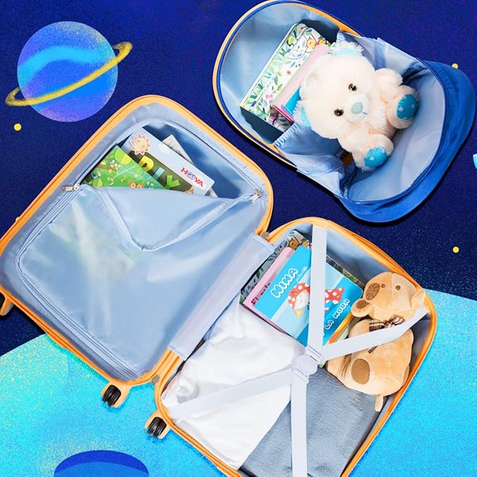 GYMAX 2Pc Kid Carry On Luggage Set, 12" & 18" Kids Suitcase with 4 Spinner Wheels, Travel Rolling Trolley