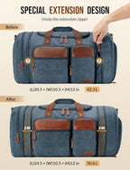 Canvas Duffle Bag for Travel 50L Expandable Travel Duffel Bags for Men Women Overnight Weekend Gym Bag with Shoes Compartment - Navy blue