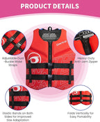 Owntop Swim Vest Adult Water Sport Vest Neoprene Floaties for Swimming, Boating, Kayaking, Fishing | Adjustable Zipper Dual Buckle Foldable Buoyancy Jacket