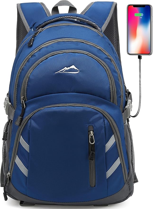 ProEtrade Extra Large Backpack Bookbag for College Laptop Travel, Fit Laptop Up to 17 inch with USB Charging Port Multi Compartment Anti theft, Gift for Women Men (Blue)