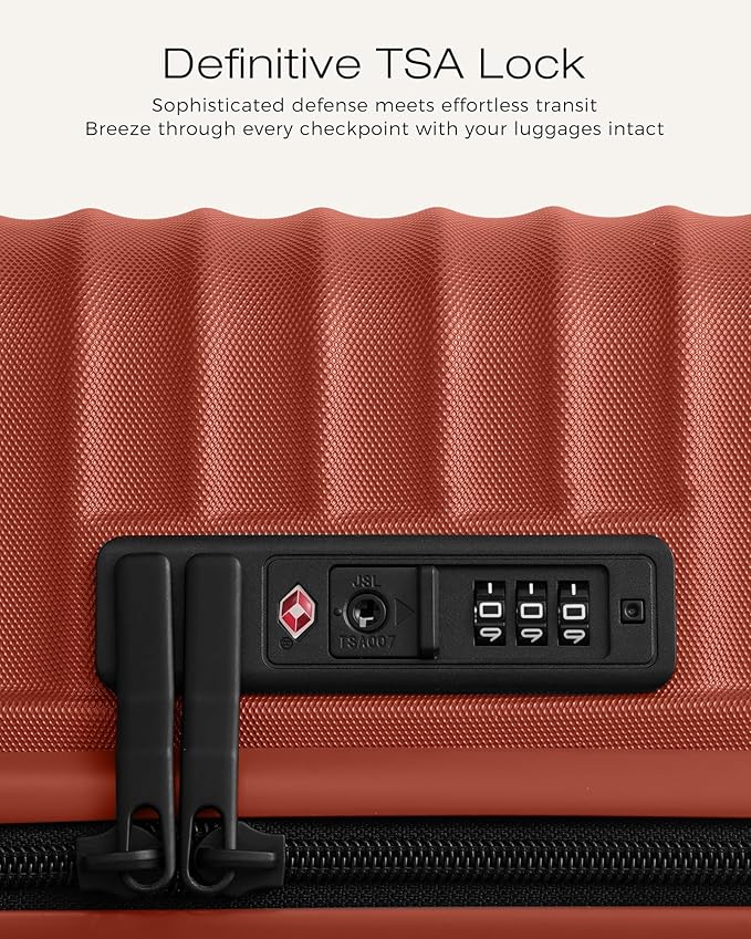 Coolife Hardside Luggage Upgrade Durable PC Lightweight Travel Suitcases with Dual Spinner Wheels & TSA Lock (Brown, Checked-Medium 24-Inch)