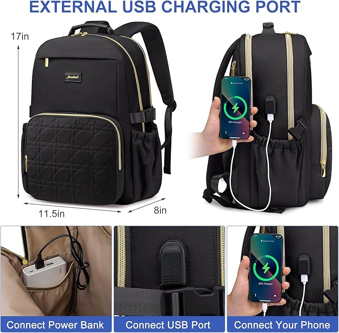 Focdod Laptop Backpack for Women Bookbag: 15.6 inch Work Backpacks with Pouch Pocket for Large Capacity Cup & USB Charger College Book Bag Travel Business Nurse Teacher Bookbags Anti-theft Back Pack
