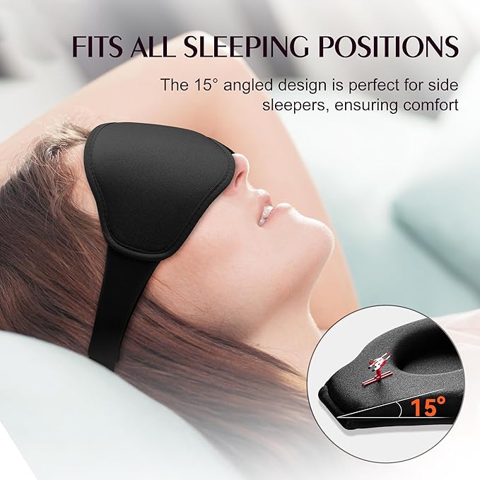 Sleep Mask for Lash Extensions - Blackout Eye Cover, 3D Contoured Sleeping Mask for Side Sleeper, Soft Memory Foam, Eye Masks for Travel, Airplane, Night(Cloud Black, Cloud Purple)