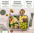 Everusely - Bento Box - Sage, 47oz / 1.4 L - Large Stainless Steel Lunch Box with Leakproof Condiment Container - 3 Compartment Snack Organizer for On the Go Meals - Freezer & Dishwasher Safe