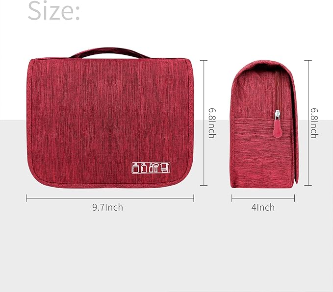 Lcsmaokin Large Capacity Toiletry Bag Travel Bag with Hanging Hook for Men and Women Waterproof Travel Cosmetic Bag Bathroom Storage Bag for Brushes Set, Full-Sized Shampoo, Toiletries, Wine Red