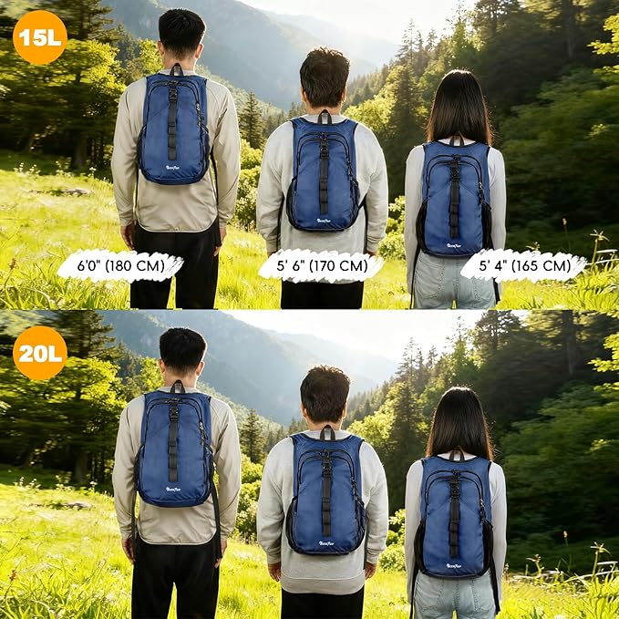 Seektop 15L Small Hiking Backpack for Women Men, Lightweight Hiking Packable Daypack with Phone Pocket for Travel Camping (Dark Blue, 15L)