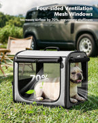 Dog Car Carrier Light Weight 24×17.7×20.5in, Dog Carrier Easy to Assemble, Dog Car Crate Portable and Breathable, Foldable Pet Carrier for Indoor and Outdoor, Dog Travel Crate with Curtain Gray