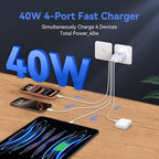 USB C Wall Fast Charger Block, 40W 4-Port Type C Chargers Fast Charging Blocks PD Power Charger Adapter+QC 3.0 USB Multiport Charger Brick for Phone 17/16/15/14/13/12 Pro Max, i-Pad, Galaxy S25-3Pack