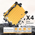 Krute Carry On Luggage 20 inch Aluminum Frame Luggage with Spinner Wheels Hardshell No Zipper PC+ABS TSA Lock Zipperless Suitcases Yellow