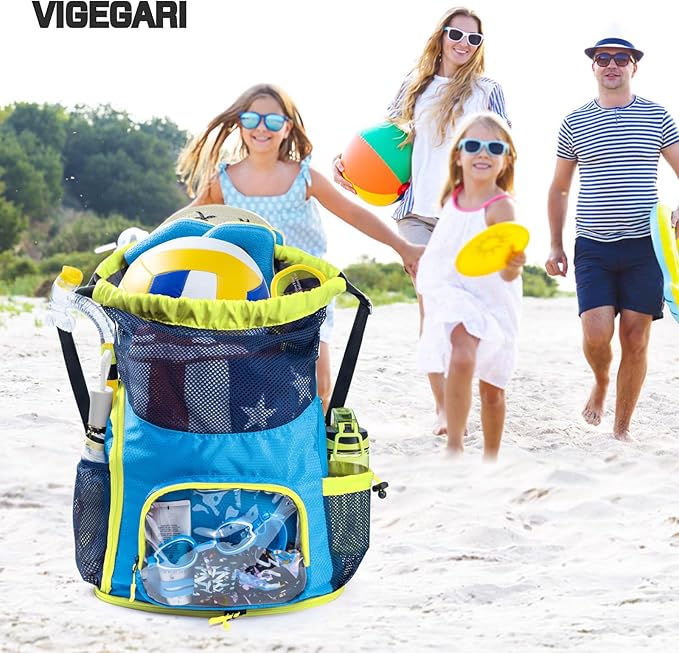 Mesh Drawstring Backpack with Shoe Compartment, Sandproof Beach Swim Bag with Wet Pocket, Pool Gym Shower Bag for Travel Summer Camp
