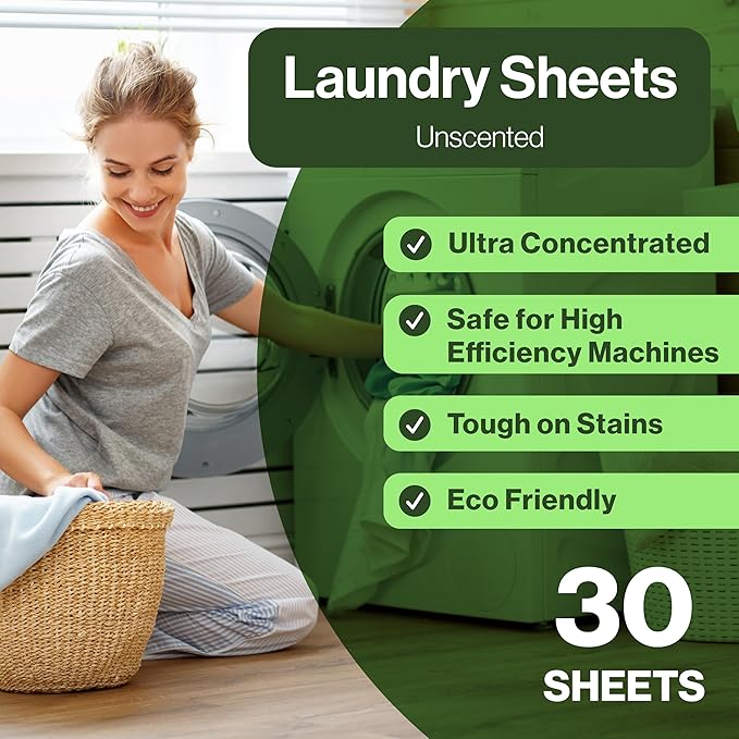 Happy Elephant Laundry Detergent Sheets, Fragrance Free, Natural Biodegradable Laundry Sheets, Travel Ready, Tough on Stains, Gentle on Skin, Compatible with HE & Any Washing Machine, 30 Sheet, 1 Pack