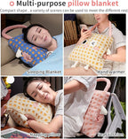 Plush Warm Hand Pillow with 67 * 59 Inch Compact Travel Blanket Warm Lambswool Pillow Portable 3 in 1 Combo Nap Pillow Blanket Plush Throw Pillow for Home Office（Blue 15inch）