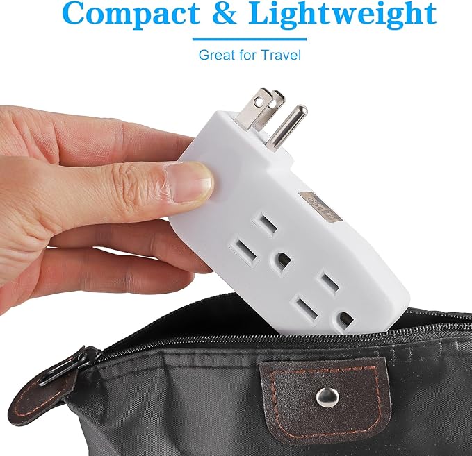 3 Outlet Wall Adapter, UL Listed 1875W/15Amps 3-Prong Grounded Vertical Outlet to The Side, Wall Plug Side Access Adapter, 3 Way Power Splitter Outlet Extender Tap, White (1 Pack)