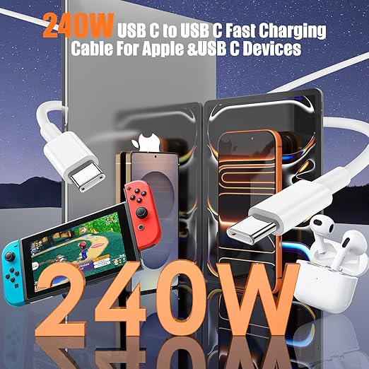 240W USB C to USB C Cable 2-Pack 6.6FT,Type C Fast Charging Cable for iPhone Air 17 16e 16 15 Pro Plus Pro Max，for Galaxy S25/S24, for iPad Pro/Air/mini, for MacBook Pro/Air and More
