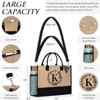Personalized Gifts for Women Tote Bag, Initial Jute Tote Bag & Makeup Bags Monogrammed Beach Bag w/ Zipper, Mothers Day Birthday Gifts for Women Her Friends Mom Daughter Sister Grandma Teacher Nurse