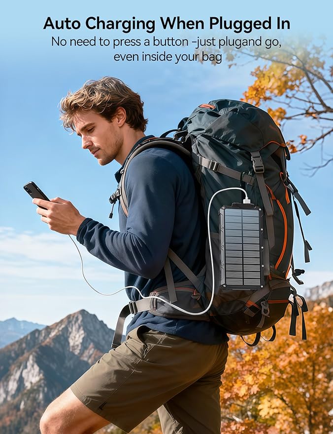 Solar-Charger-Power-Bank - 20000mah Solar Powered Battery Charger Cell Phone,20W Fast Charging Built in Cables,Camping Essentials Portable External Battery Pack Compatible with Multiple Devices