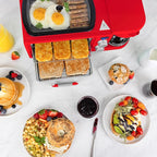 Nostalgia 3-in-1 Retro Breakfast Station - Includes 5 Cup Coffee Maker, Non-Stick Ceramic Griddle, and 4-Slice Toaster Oven - Built-In Timer, Reusable Coffee Filter, Space-Saving Design - Red