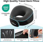 Travel Neck Pillow for Airplane -Memory Foam Travel Pillow for Long Flights/Car Sleep 360° Support Airplane Pillow, With Eye Mask & Earplugs, Portable Carry Bag | Airplane Accessories Washable Cover