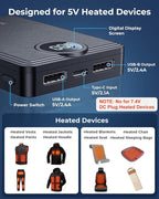 12000mAh Heated Vest Battery Pack, 5V 2A Power Bank for Heated Vest, Chair, Jacket, Blanket with LED Display, Rechargeable 5V Battery Pack for Loowoko, for KOVNLO, for WUEAOA, for TIDEWE(No 7.4V)