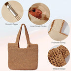 GOLDTIMO Beach Bags for Women - Summer Soft Large Woven Shoulder Purse Handbag, Beach Tote Straw Bag for Summer Vacation