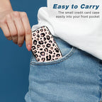 Credit Card Holder, Mini Aluminum Card Wallet RFID Blocking Slim Metal Hard Card Case for Women Men, Pink Leopard