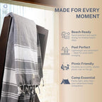Cotton Turkish Beach Towel with Towels Oversized 36"x72" Pool Absorbent Extra Large Quick Dry Sand Travel Towel (Grey, 2 Pack)