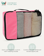 WTREE 4-Piece Packing Cubes Travel Accessories Set for Suitcases - Luggage Organizer Bags with Double Zipper - Mesh Top - Large - Pink