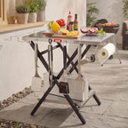 Feasto Outdoor Grill Table, Foldable Pizza Oven Stand & Griddle Stand with Garage Rack & Tissue Holder, Folding Outdoor Prep Table for Gathering and Party, 30" x 24", Stainless Steel