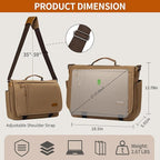 ESTARER Messenger Bag 17-17.3 Inch, Men's Computer Bag Water-resistant Canvas, Laptop Shoulder Bag for Travel Work College, Brown