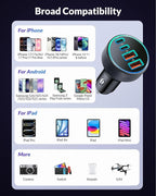 2 Pack USB C Car Charger, 90W 4-Port Cigarette Lighter USB Charger Multiport Type C Super Fast Car Phone Adapter Accessories for iPhone 17 16 15 14 13 12 Pro Max, iPad, Galaxy S26 S25 S24, Android