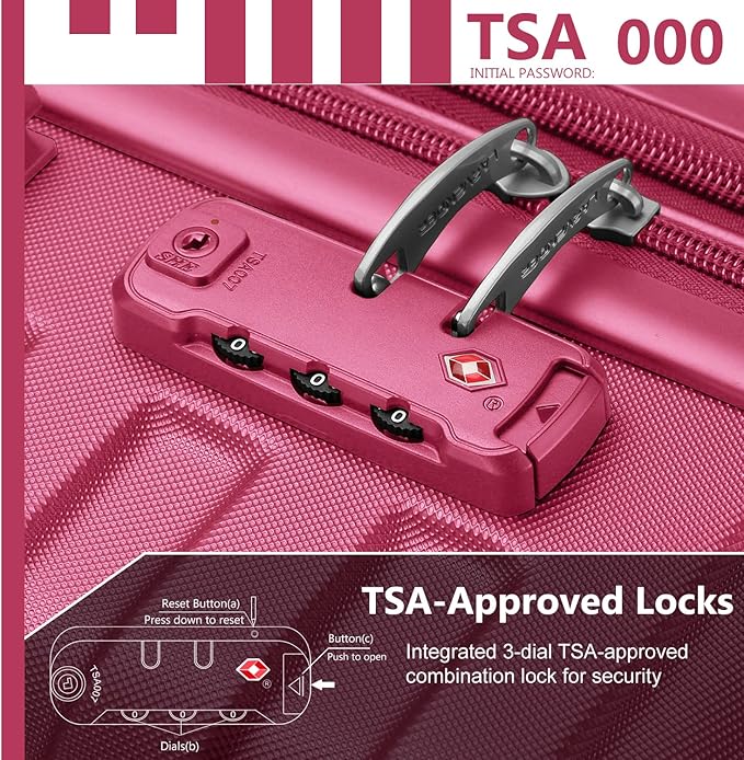 6 Piece Luggage Sets with Bags, Lightweight Expandable Checked Luggage Sets, Hardshell ABS Spinner Wheels Carry on Suitcase with TSA Lock, for Travel, Women Men (Rose Red, 18/20/24/28inch+2bags)
