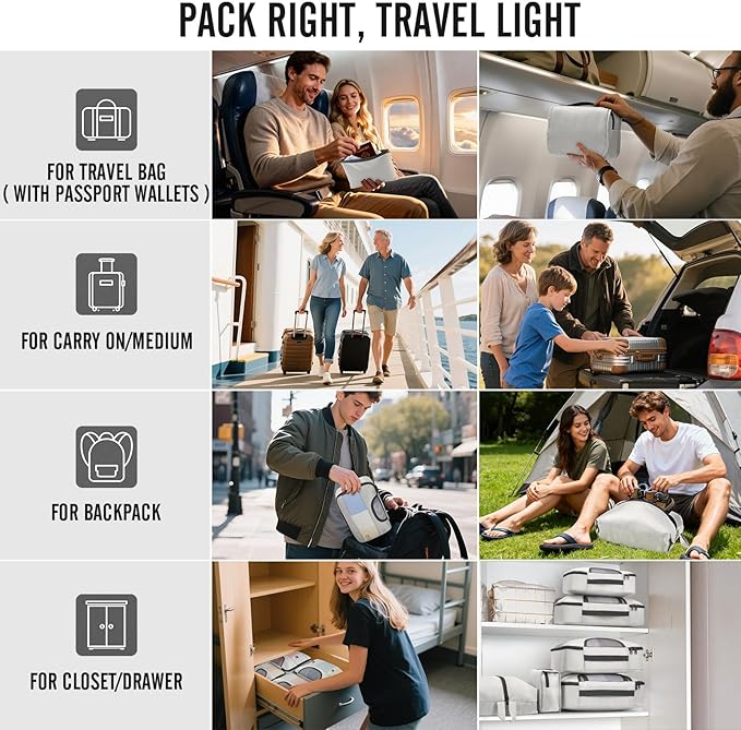 Veken 8 Set Packing Cubes for Travel Essentials, Suitcase Organizer Bags in 4 Sizes, Carry-On Luggage Accessories with Large Laundry & Hanging Toiletry Bag, Must-Have for Airplane, Road Trip & Camping
