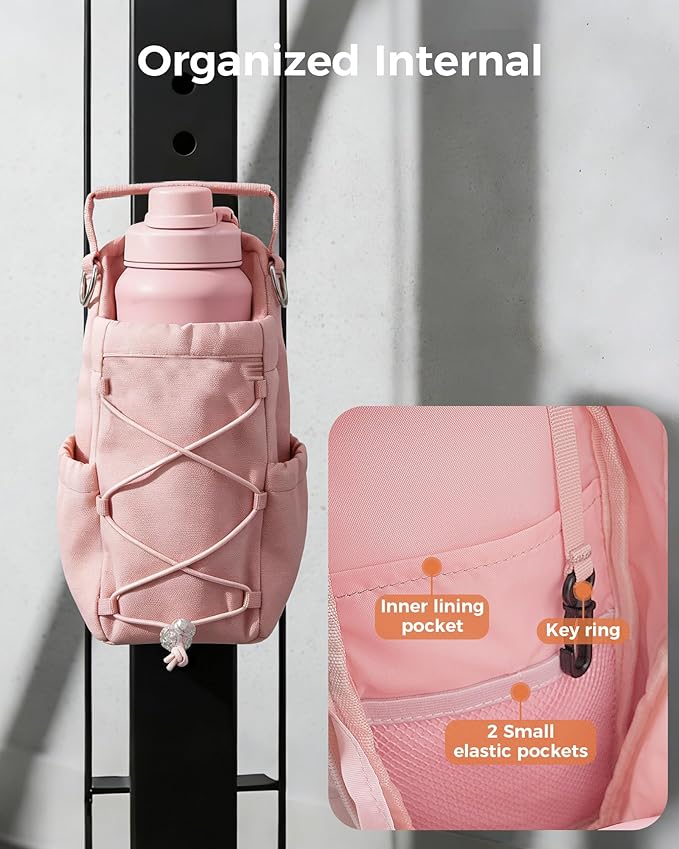 Magnetic Gym Bag for Men Women-Water Bottle Carrier Holder with Strap & Phone Pockets for 40oz Tumbler with Handle, 4 Built-in Magnets Small Gym Bag for Sports, (Pink)