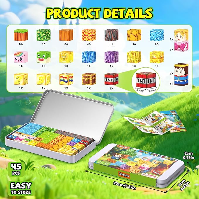 Mini Magnetic Blocks, Magnetic Blocks Building Toys with Travel Case 45PCS, STEM Educational Construction Building Cubes for Kids Ages 3+, Classroom Learning Sensory Toys Gift for Toddlers Boys Girls