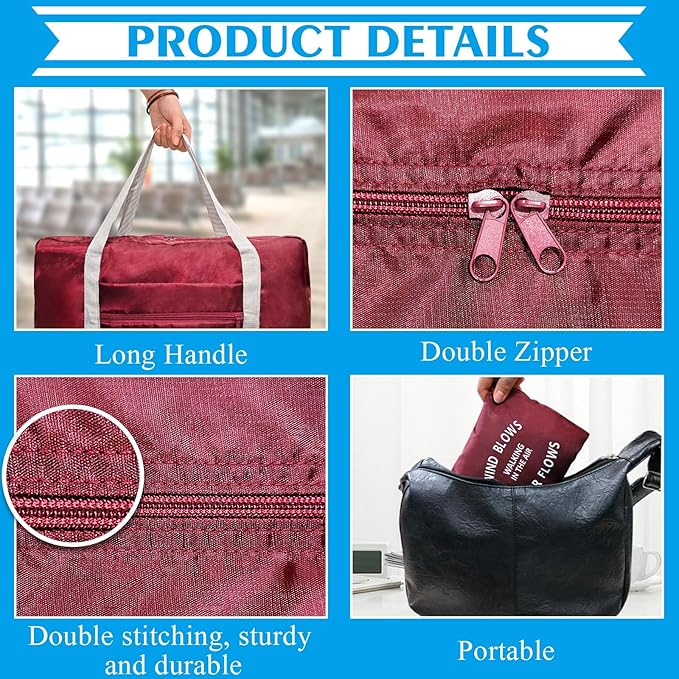4PCS Foldable Travel Duffel Bag Tote Carry on Luggage Bag Spirit Airlines Personal item Sports Gym Bag Water Resistant Weekender Overnight Bags for Women and Men (Mix Colors)