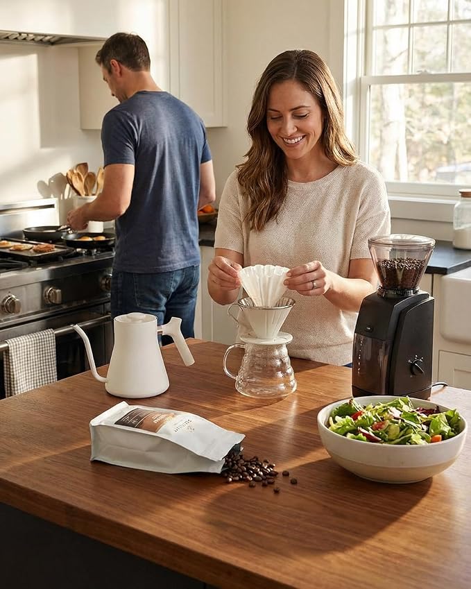 AGOGO V60 Coffee Dripper - Unbreakable 304 Stainless Steel Pour Over Cone for Travel & Camping, Includes 50 Paper Filters & Barista Towel - Cream White