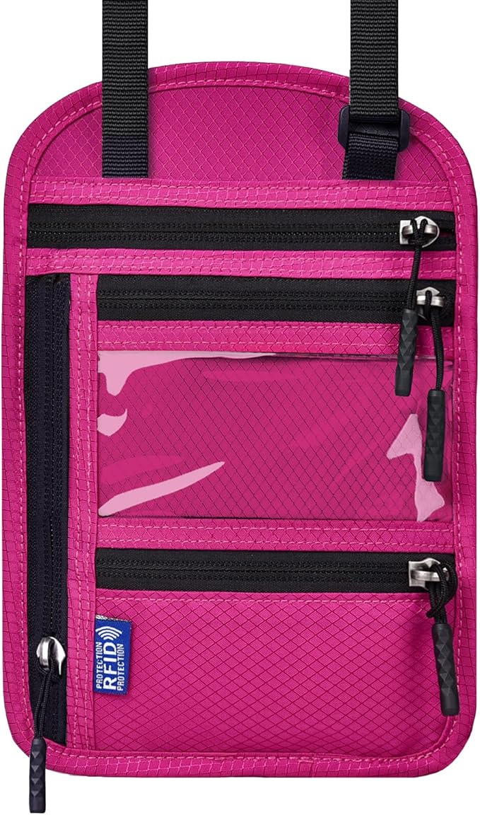 Neck Wallet with RFID Blocking - Hidden Travel Passport Holder Pouch | Concealed Under Clothing, Anti-Theft Security | Adjustable & Lightweight for Vacation, Airports