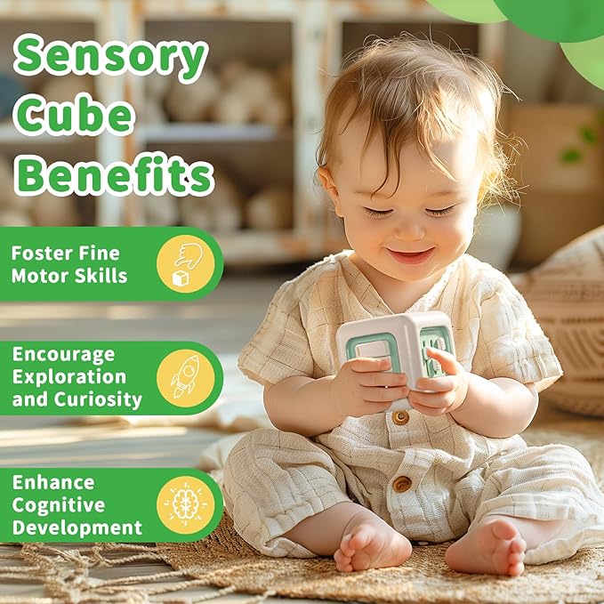 SOCBTNSO Busy Cube Toy, Sensory Toys for Toddlers 1-3, Baby Car Seat Toys 12-18 Months, Toddler Airplane Travel Toys Age 1-2, Learning Fine Motor Skills, 1st Birthday Gifts