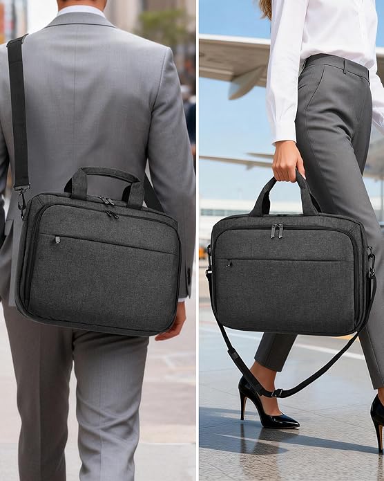 Bulado Laptop Bag with File Organizer, Water-Resistant Laptop Case, 15.6 Inch Multi-Compartment Work Bag for Men and Women, Carry-On for Business Commute Work Travel Trip