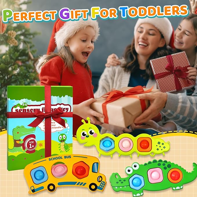 6PC Fidget Sensory Toys for Baby Airplane Travel Essential Activities, Party Favors Animal Pop Toys Autism Gifts for 12+ Month Babies Toddlers 1 2 3 Year Old Easter Basket Stuffers Gift