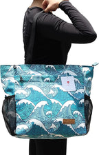 ESVAN Original Floral Tote Bag Large Shoulder Bag with Multi Pockets for Gym Travel Beach Daily Bags