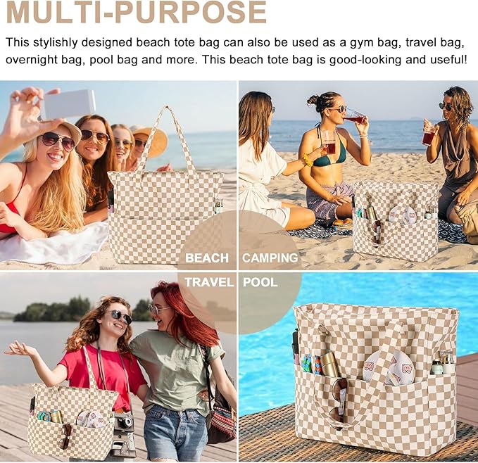 Bluboon Waterproof Beach Tote Pool Bags for Women Ladies Extra Large Carry On Bag With Wet Compartment for Weekender Travel