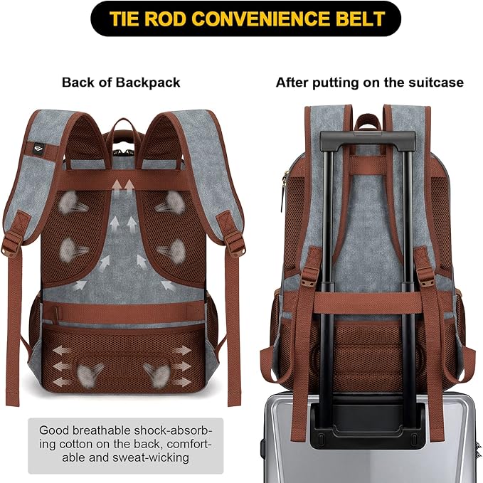 Tzowla Canvas Laptop Backpack, Bag for Men Women,Travel Work Rucksack Fits 15.6 Inch Laptop, Large Capacity Bookbag(Light Grey)