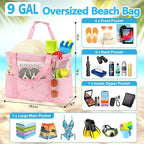 Fammart Mesh Beach Bag, Large Beach Tote with Zipper Pocket, Toys Pool Bag for Family Travel Vacation Cruise Essentials