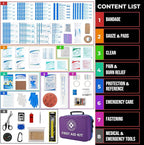 Large First Aid Kit - 410 Piece Dual-Color Emergency Kit with Hard Shell & Fluorescent Interior Coating, Professional Survival Kit for Home, Car, Travel, Hiking & Outdoor(Blue/Purple)