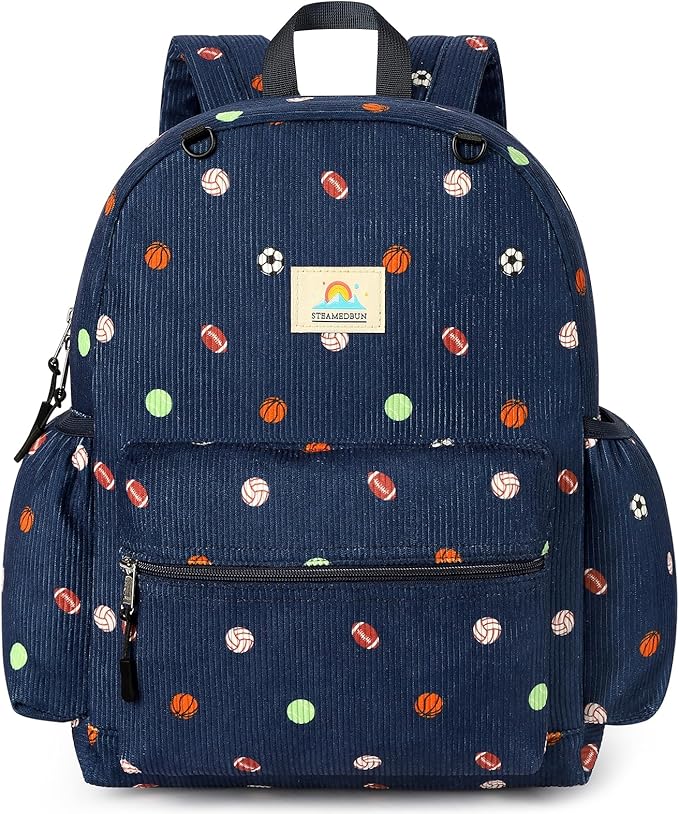 STEAMEDBUN Corduroy Kids Backpack for Boys and Girls 5-8: Boys Backpack for Elementary Kindergarten - 15 inch Cute Backpacks for Kids