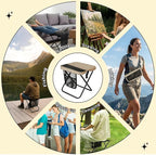 16" Portable Collapsible Stool - Folding Chair with Storage Pouch, Convertible Satchel for Hands-Free Carry & Supports 300Lbs, Ultralight for Hiking, Fishing, Camping, Festivals (Khaki, Large)