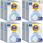 Tide evo Free & Gentle Tiles Fragrance Free Hypoallergenic Laundry Detergent Fiber Tiles for Sensitive Skin Works on 100% of Common Stains Safe for All Machines & Water Conditions,40 Count (Pack of 4)