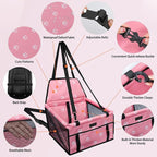 Dog Car Seat Foldable Dog Car Booster Seat Waterproof Breathable Oxford Travel Bag for Small to Medium Dogs, Puppies, and Pets-Footprint Pink